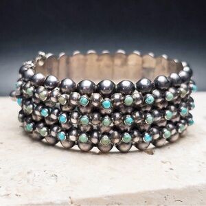 Vintage Mexico Sterling Silver Turquoise Snake Eye Cuff Bangle